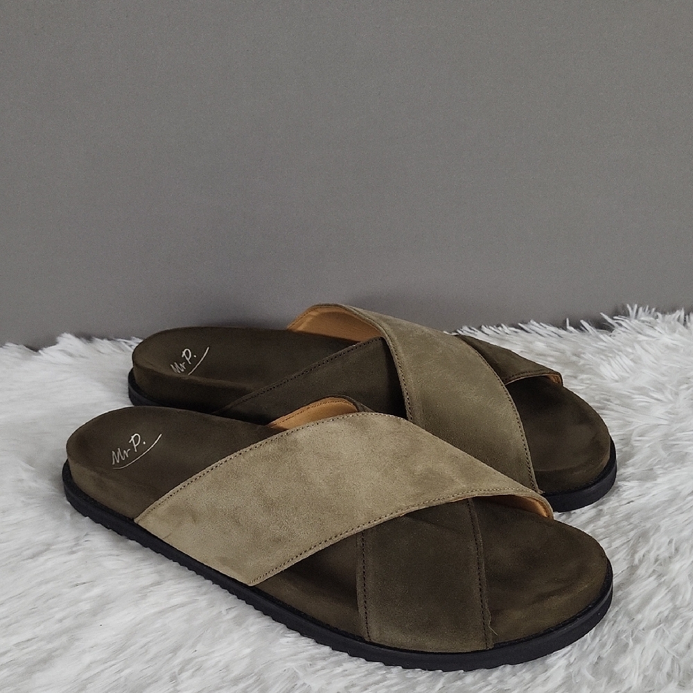 Mr. P Padded Suede Sandals Men's Olive/Brownish Color, Size 11